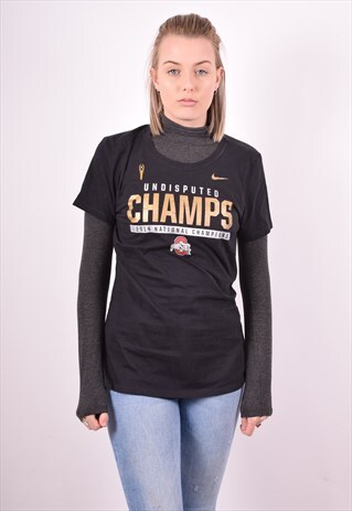 NIKE WOMENS VINTAGE CHAMPS T-SHIRT TOP LARGE BLACK 90S