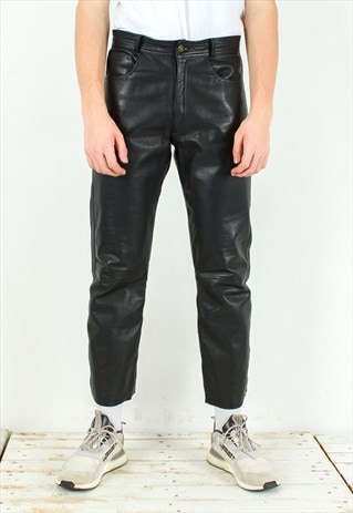 W32 L30 Straight Leather Pants Grunge Trousers Biker Goth 