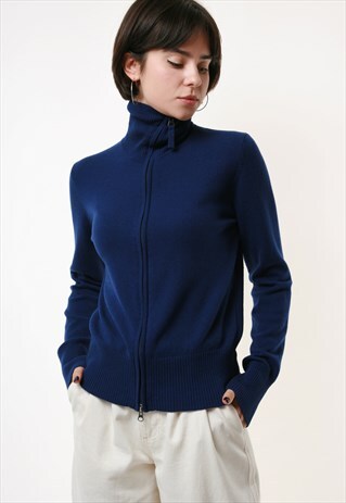 80S VINTAGE CASHMERE ZIP UP TURTLENECK JUMPER SWEATER 1791