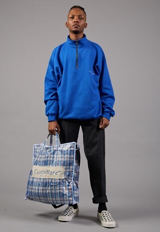 OVERSIZED 1/4 ZIP JUMPER IN BLUE WITH WHITE EMBROIDERY