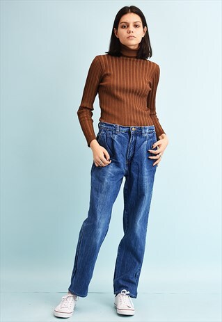 90'S RETRO REGULAR WAIST STONEWASH DENIM JEANS
