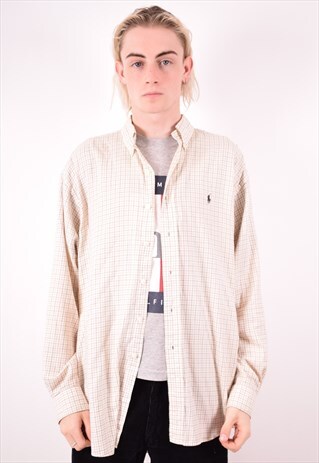 POLO RALPH LAUREN MENS VINTAGE SHIRT LARGE BEIGE CHECK 90S