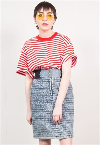 VINTAGE 80'S DENIM QUILTED PENCIL SKIRT
