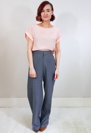 VINTAGE 70'S PASTEL PEACH PINK STRIPED AND SPOTTED TOP
