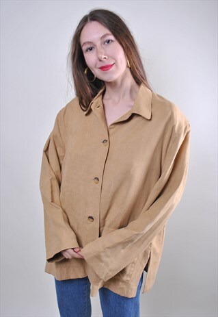 WOMAN RETRO BEIGE MINIMALIST OVERSIZE 80S BLOUSE