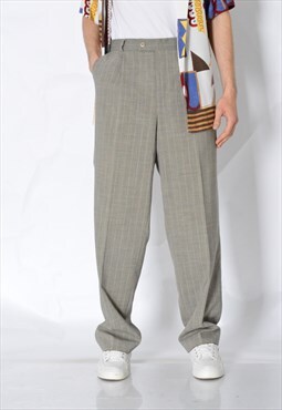 Vintage 90s Beige Pinstripe Linen Blend Pleated Pants