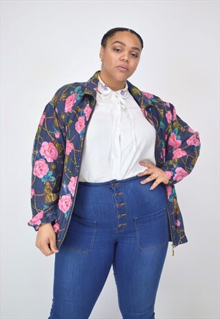 VINTAGE 90'S FLORAL PATTERNED FULL ZIP JACKET WITH POCKETS
