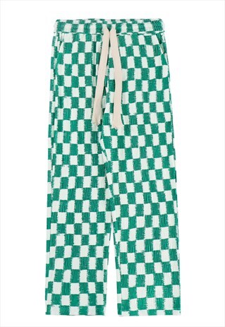 CHECK PANTS WIDE CHESS JOGGERS IN GREEN WHITE 