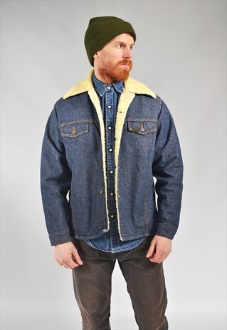 VINTAGE DARK BLUE LINED DENIM SHERPA JACKET