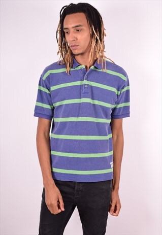 LEVI'S MENS VINTAGE POLO SHIRT LARGE PURPLE STRIPES 90S