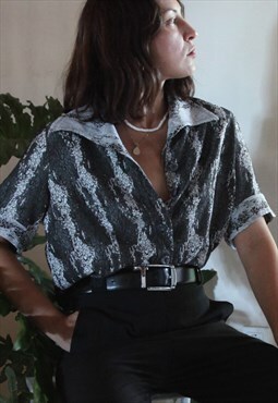 Vintage handmade grey/white/black jacquard chic shirt,blouse