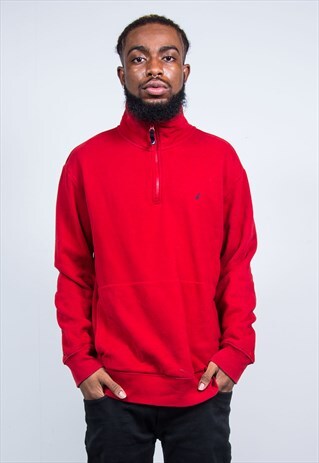 VINTAGE 90'S NAUTICA RED FLEECE QUARTER ZIP JACKET
