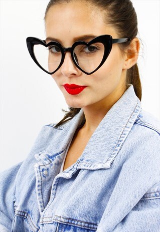 BLACK CLEAR LENS OVERSIZED HEART SUNGLASSES