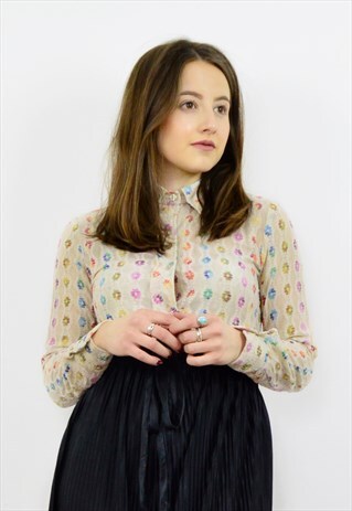 VINTAGE 90S CREAM FLORAL LACE SHEER SHIRT
