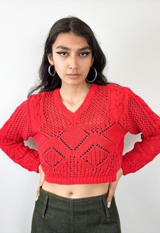 Vintage 90s VERSUS coral red knitting crop top 