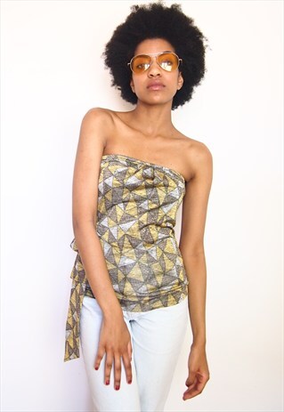 GEOMETRIC BOOB TUBE GOLD TOP