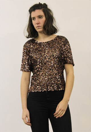 VINTAGE 1990S BROWN SEQUINNED TOP