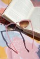 PINK BROWN SQUARE FRAME METAL NOSE PIECE SUNGLASSES