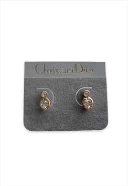 Vintage 80s Christian Dior earrings gold tone heart drop 
