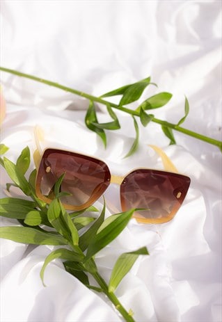 CREAM FRONT LENS SQUARE OVERSIZED MONOGRAM PIN SUNGLASSES