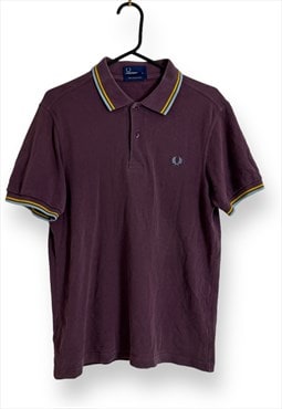 Fred Perry Polo Shirt Cotton Pique Burgundy Mens Small