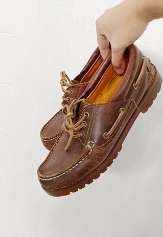 Vintage 80s brown leather shoes brogues loafers
