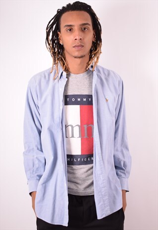RALPH LAUREN MENS VINTAGE SHIRT MEDIUM BLUE 90S