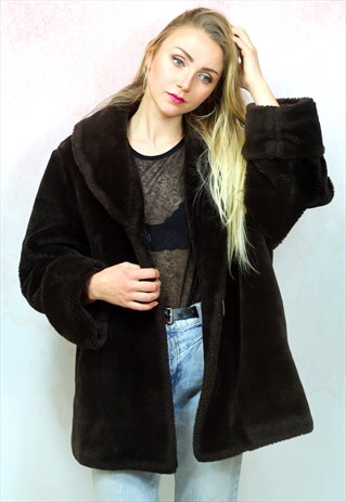 1990S VINTAGE BROWN SOFT FAUX FUR COAT