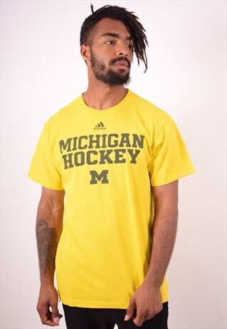ADIDAS MENS VINTAGE MICHIGAN HOCKEY T-SHIRT TOP LARGE YELLOW