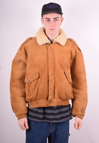 MENS VINTAGE SHERPA JACKET XL BROWN 90'S
