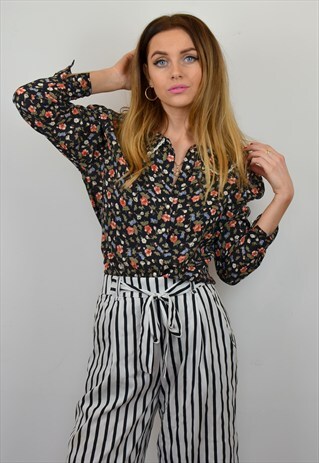VINTAGE NAVY FLORAL PETER PAN COLLAR BLOUSE