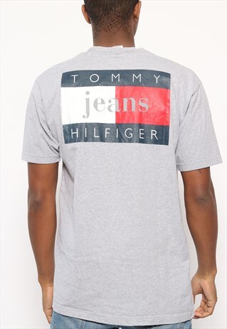 VINTAGE TOMMY HILFIGER JEANS BIG LOGO T-SHIRT GREY