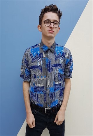 VINTAGE GREY AND BLUE PATTERNED SHIRT