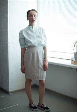 VINTAGE 80'S MINI BEIGE HIGH WAISTED STRIPED SKIRT
