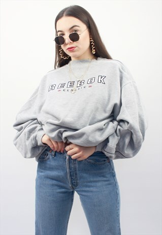 90'S RETRO GREY SPELL-OUT OVERSIZED SWEATSHIRT