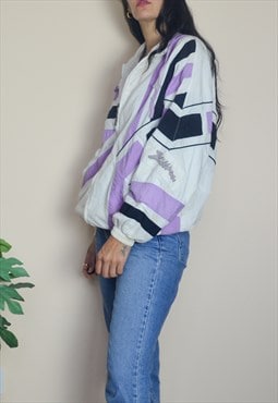 Vintage Pattern Colour Block Jacket w Slogan Sleeve