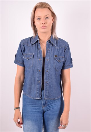 LEE WOMENS VINTAGE DENIM SHIRT MEDIUM BLUE 90S