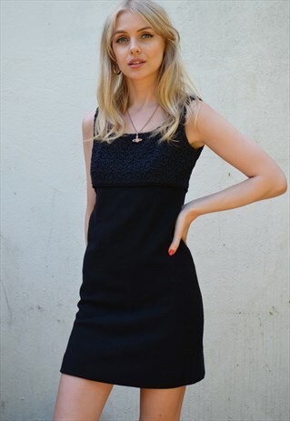 VINTAGE 1960S LBD BLACK WOOL MINI DRESS