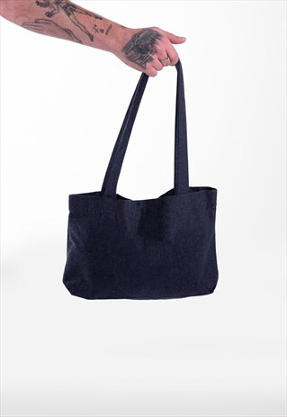 MINI ESSENTIAL ORGANIC COTTON SHOULDER TOTE BAG - NAVY BLUE