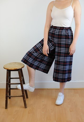 WOMENS VINTAGE BURBERRY TROUSERS NOVA CHECK WOOL CULOTTES
