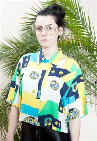 SHORT SLEEVE ABSTRACT PRINT CROPPED TOP FROM THE 90S