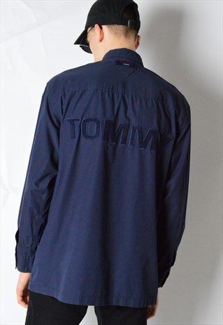 VINTAGE 90S NAVY BLUE TOMMY JEANS LONG SLEEVE SHIRT
