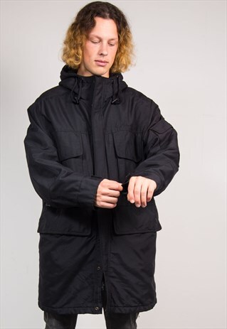 90'S RETRO BLACK TOMMY HILFIGER PARKA STYLE JACKET COAT