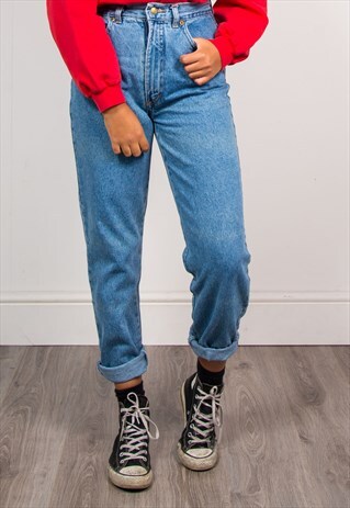 90'S VINTAGE BLUE DENIM HIGH WAIST MOM STYLE JEANS