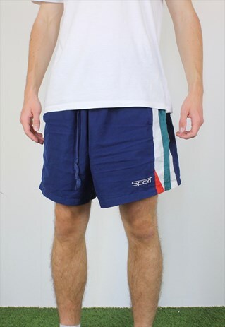 VINTAGE SPORT SHORTS IN BLUE WITH LOGO, DRAWSTRING, POCKETS