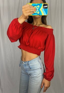 H&M red off the shoulder top. 