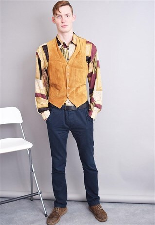 COOL 80'S RETRO WOODSTOCK GENUINE SUEDE GILET TOP VEST