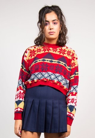 VINTAGE 90'S CRAZY PATTERNED KNIT CROPPED JUMPER