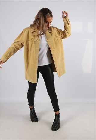 VINTAGE 90'S SUEDE LEATHER SHIRT LONG UK 18 XXL (DBDY)