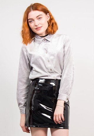 VINTAGE 90'S SILVER LEAF PATTERN VELVET SHIRT